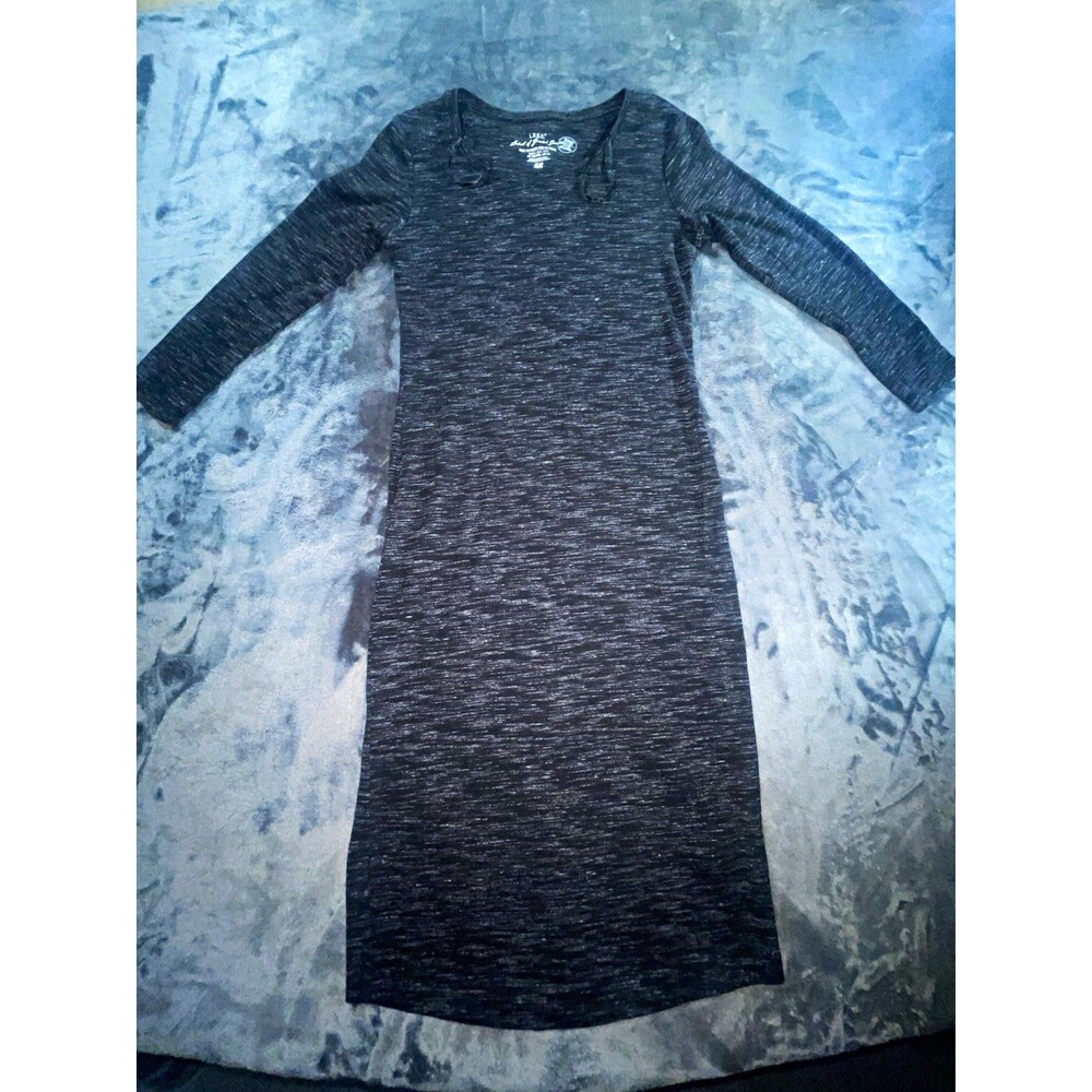 H&M Gray Heathered Knit Midi Bodycon Dress 3/4 Sleeve Scoop Neck Bow Stretch M